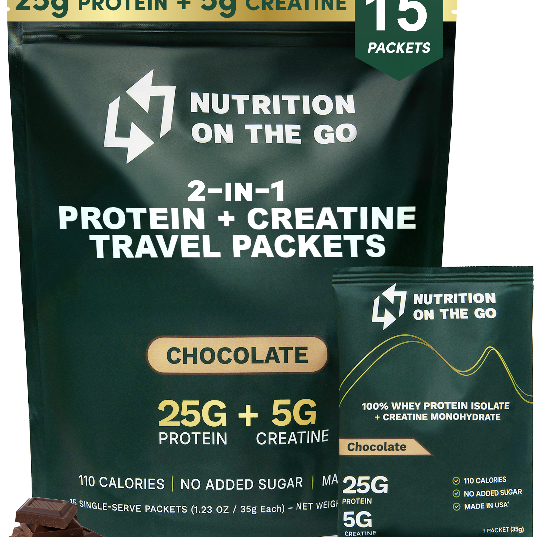 Nutrition On The Go Protein Powder Pouch With a single serve packet in front