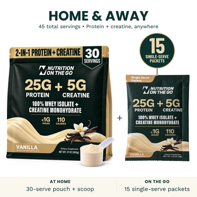 2-in-1 Whey Protein Isolate + Creatine | Home + Away Bundle