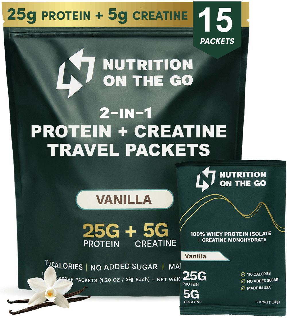 Nutrition On The Go whey protein isolate and creatine chocolate single-serve travel packets