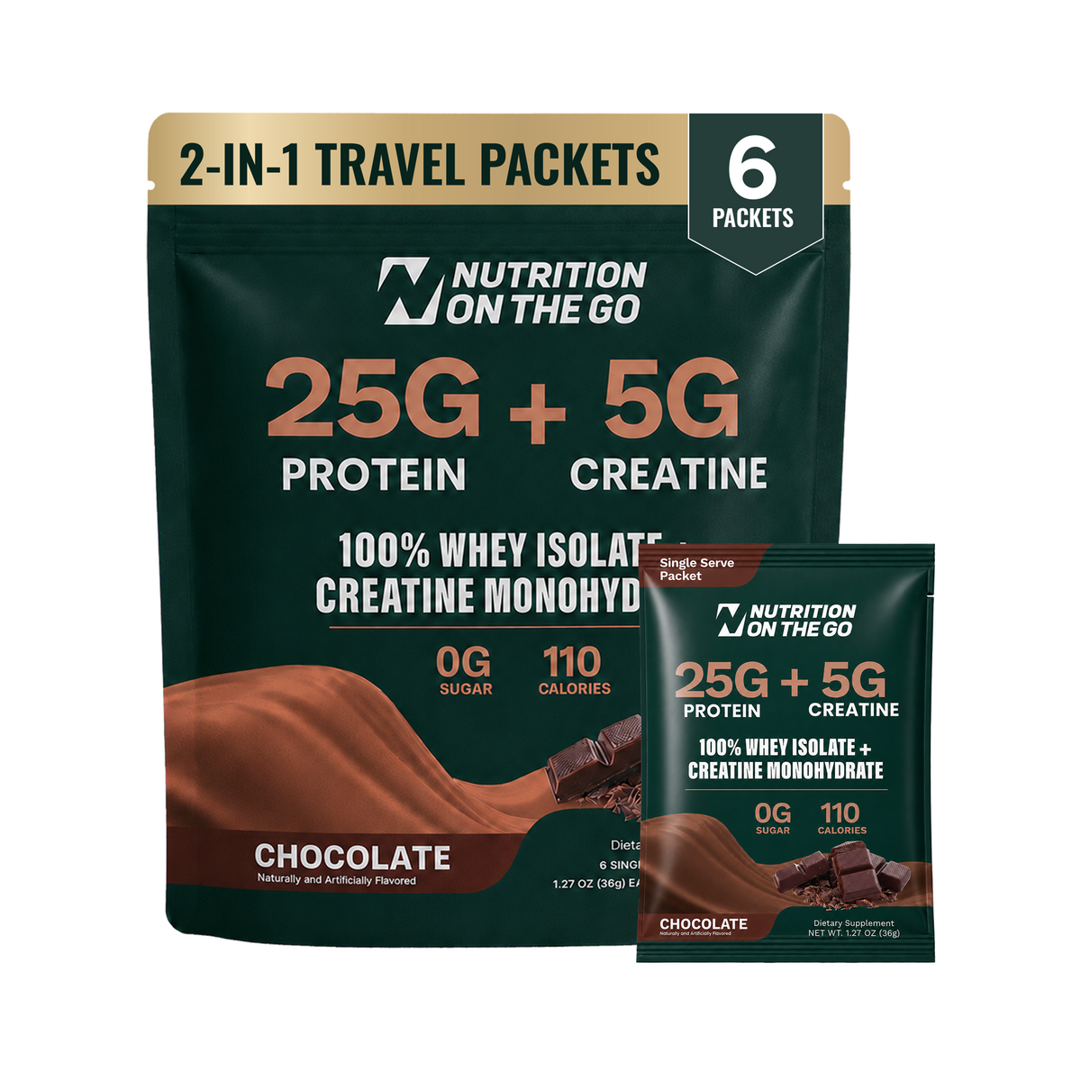 Nutrition On The Go whey protein and creatine Chocolate 6-pack single-serve packets