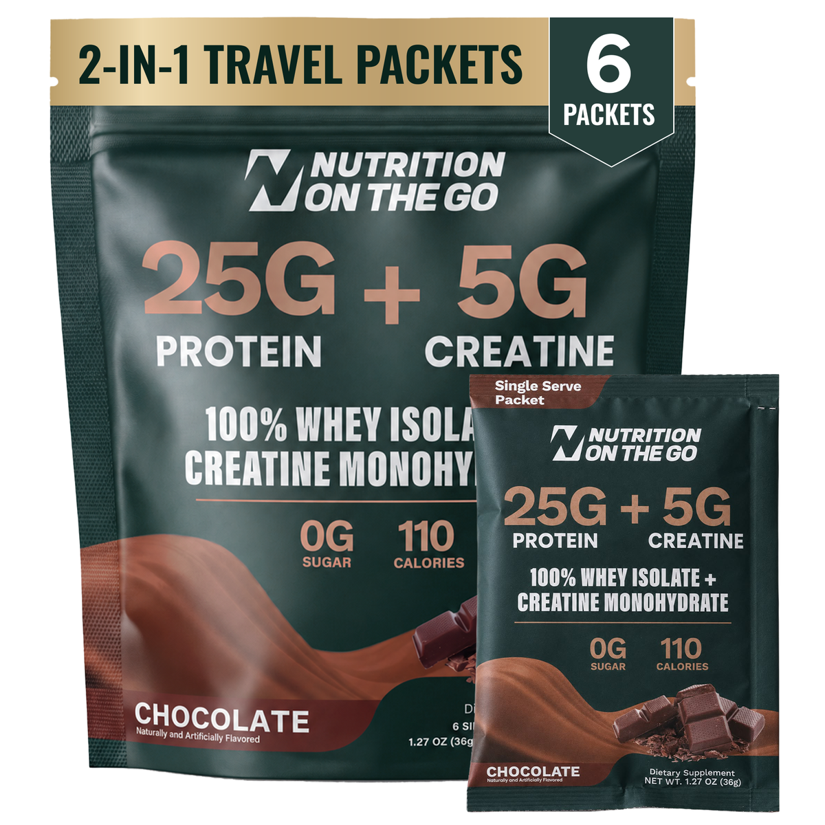 Nutrition On The Go whey protein and creatine Chocolate 6-pack single-serve packets