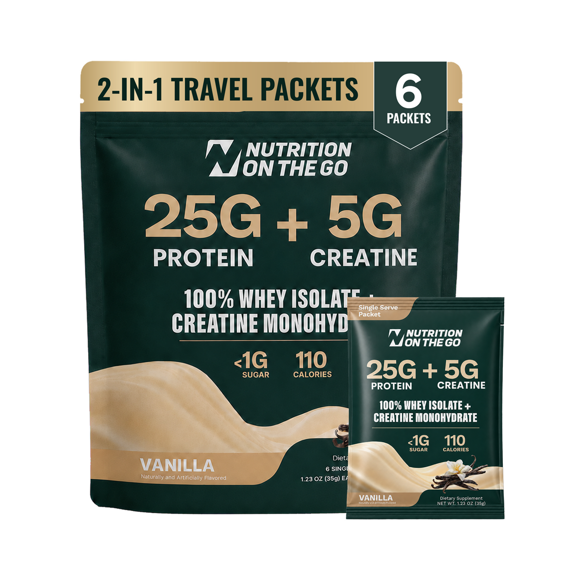 Nutrition On The Go whey protein and creatine Vanilla 6-pack single-serve packets