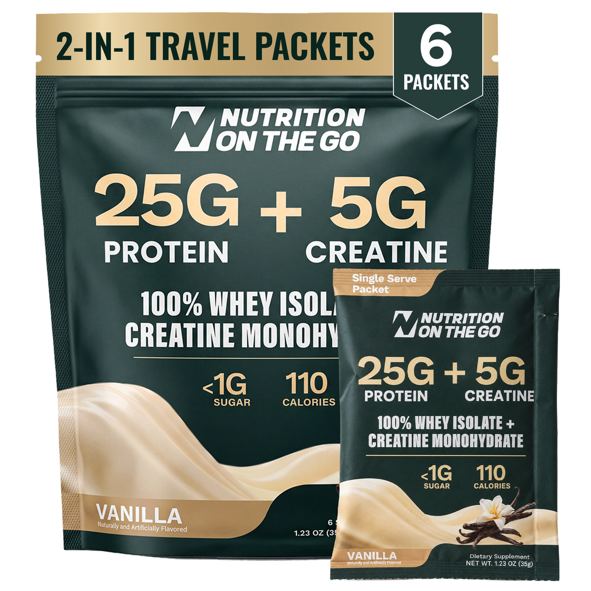 Nutrition On The Go whey protein and creatine Vanilla 6-pack single-serve packets