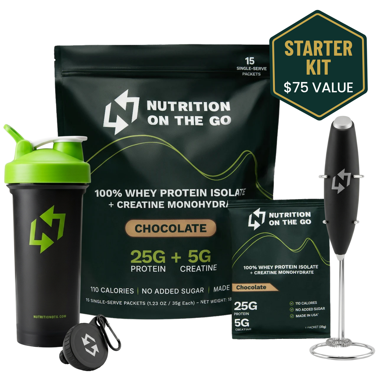 The Starter Kit | Protein + Creatine Packets, Shaker Bottle, Frother & Funnel