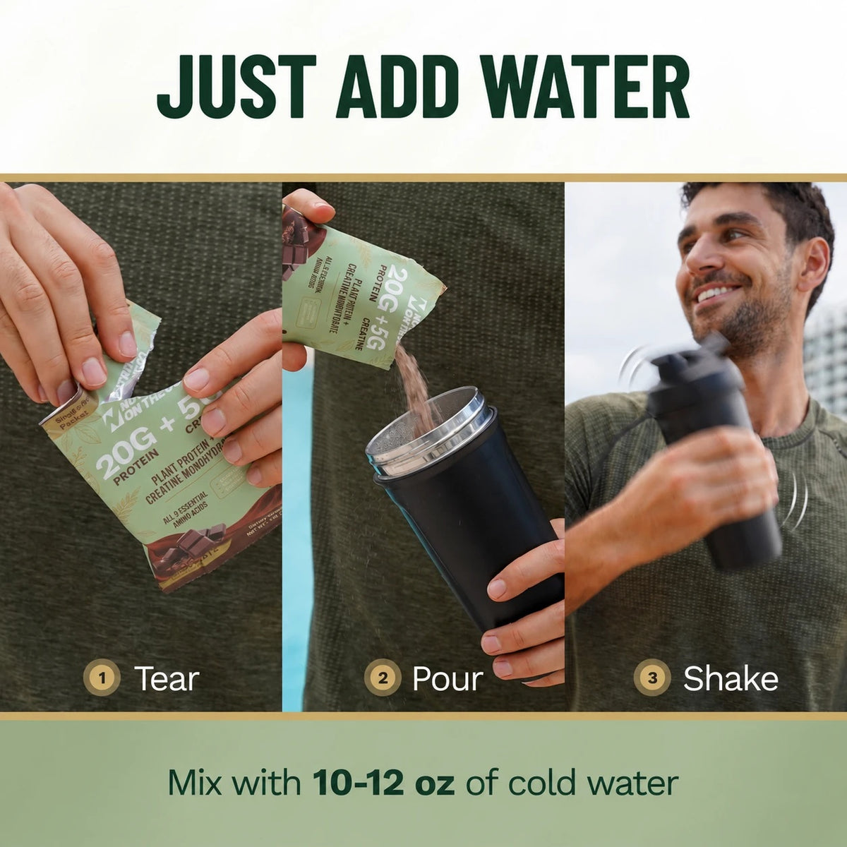 flavor:Chocolate | Tear, pour, shake. Mix one Chocolate vegan packet with 10 to 12 oz of cold water